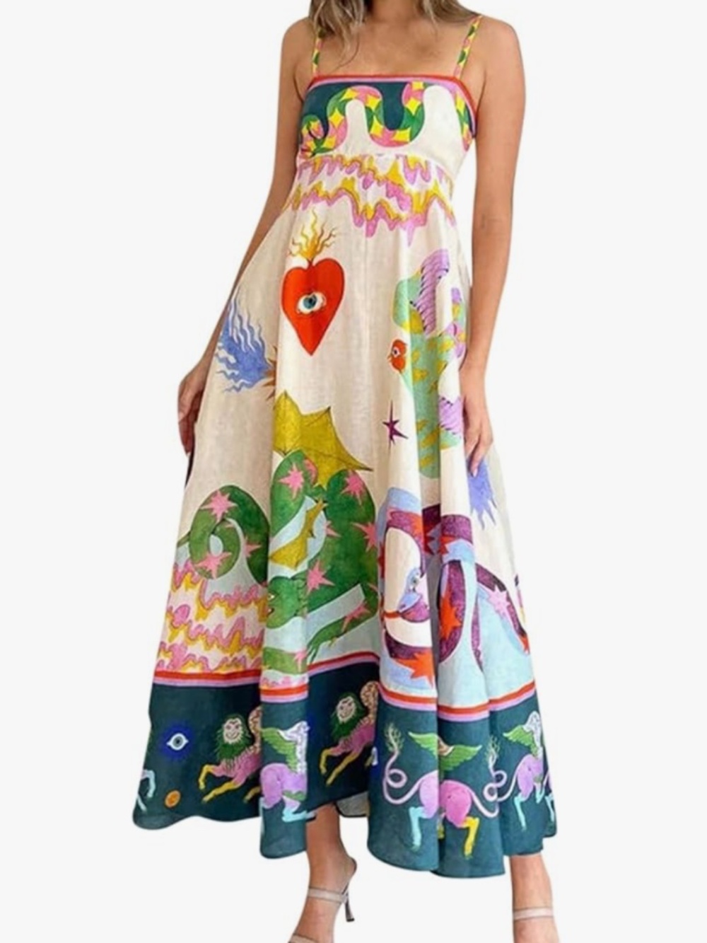 Bohemian Multicolor Printed Maxi Dress - Spaghetti Strap